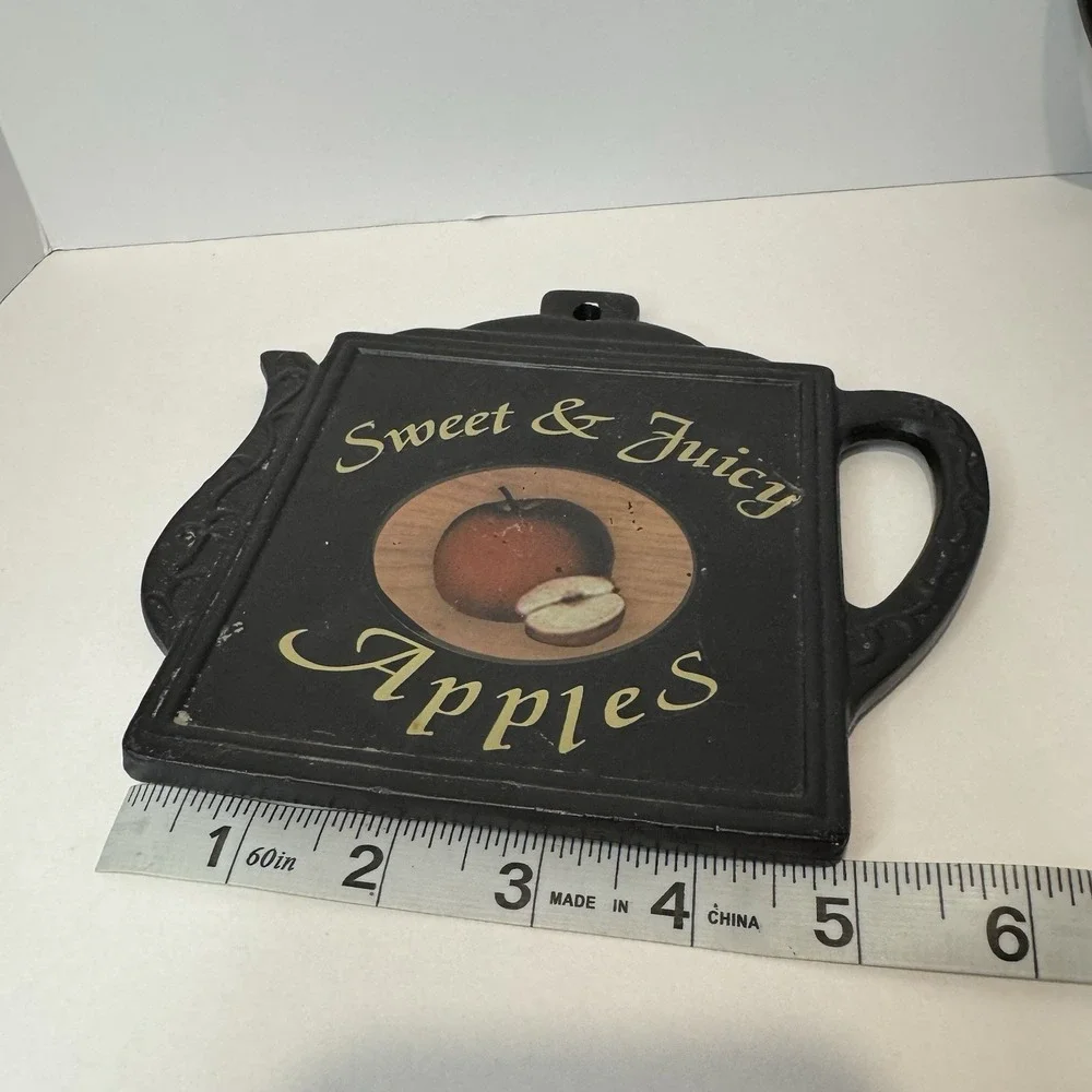 Vintage Apple Teapot Wall Plaque Trivet Set Country Farm Kitchen Decor